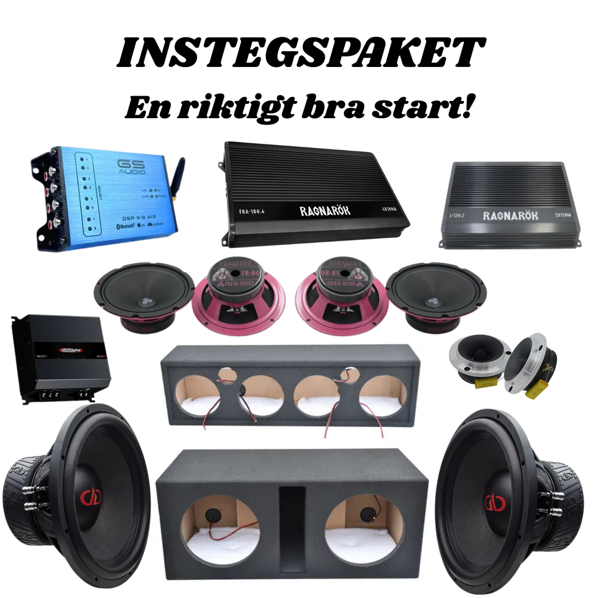 Komplett Billjudspaket – 2x12” Bas + 4x8” Mid + DSP