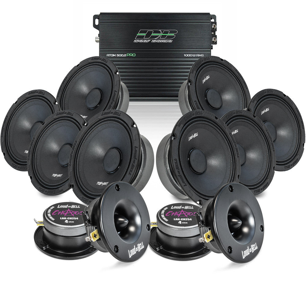 Loud as Hell Chaos 6,5 amp-paket med midbasar, horndiskanter och slutsteg