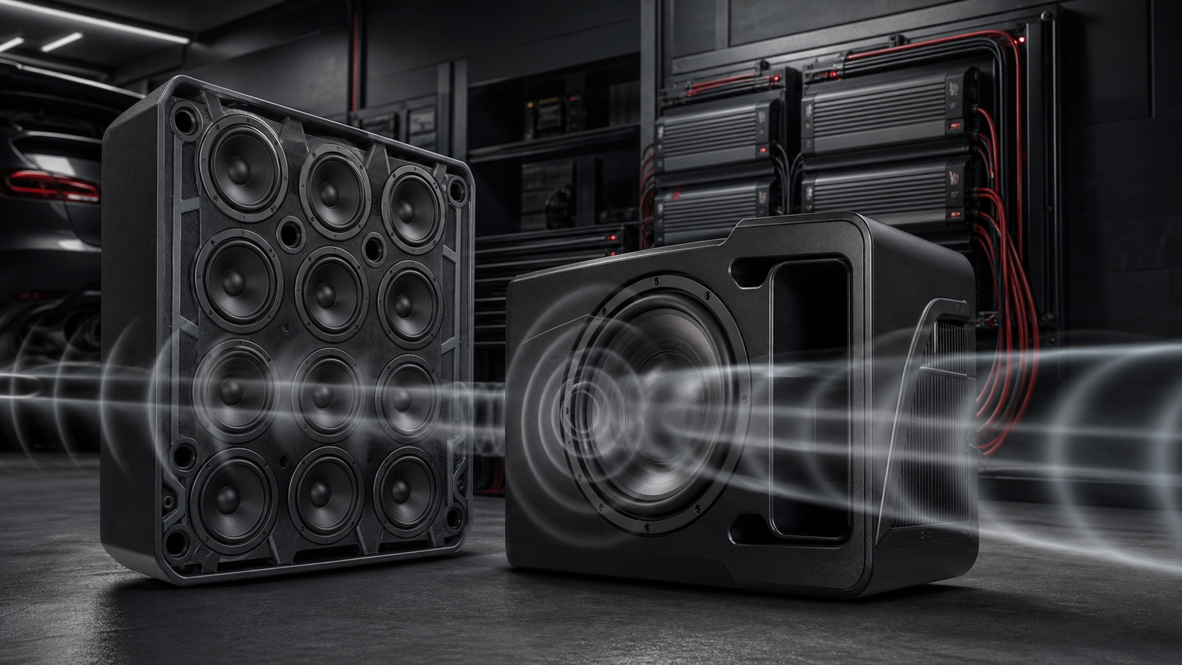 Högtalarsystem och subwoofer som skapar högt ljudtryck