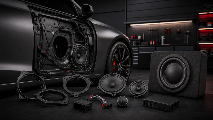 Bilanpassade högtalare, adaptrar och subwoofer