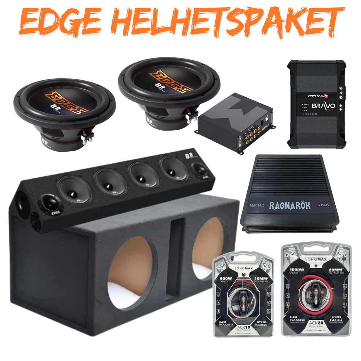 Komplett EDGE-billjudspaket med 2x12” bas, Pro Audio-låda, DSP och slutsteg