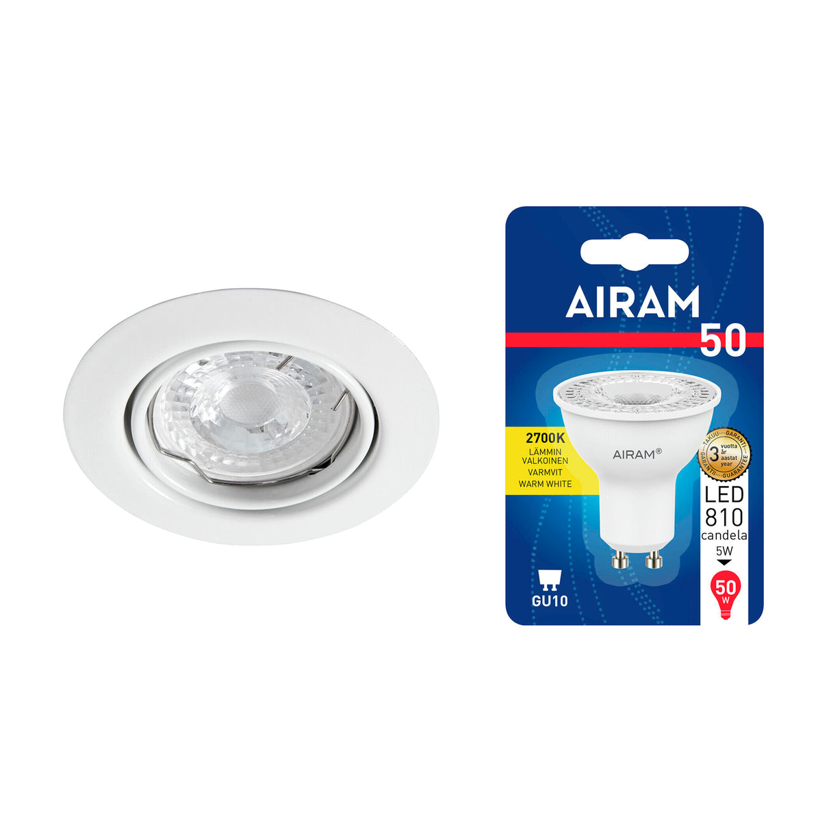 Downlight Monteringsram Airam Lucca II, GU10, Monteringsram + Lampa (2700K / 5 W)