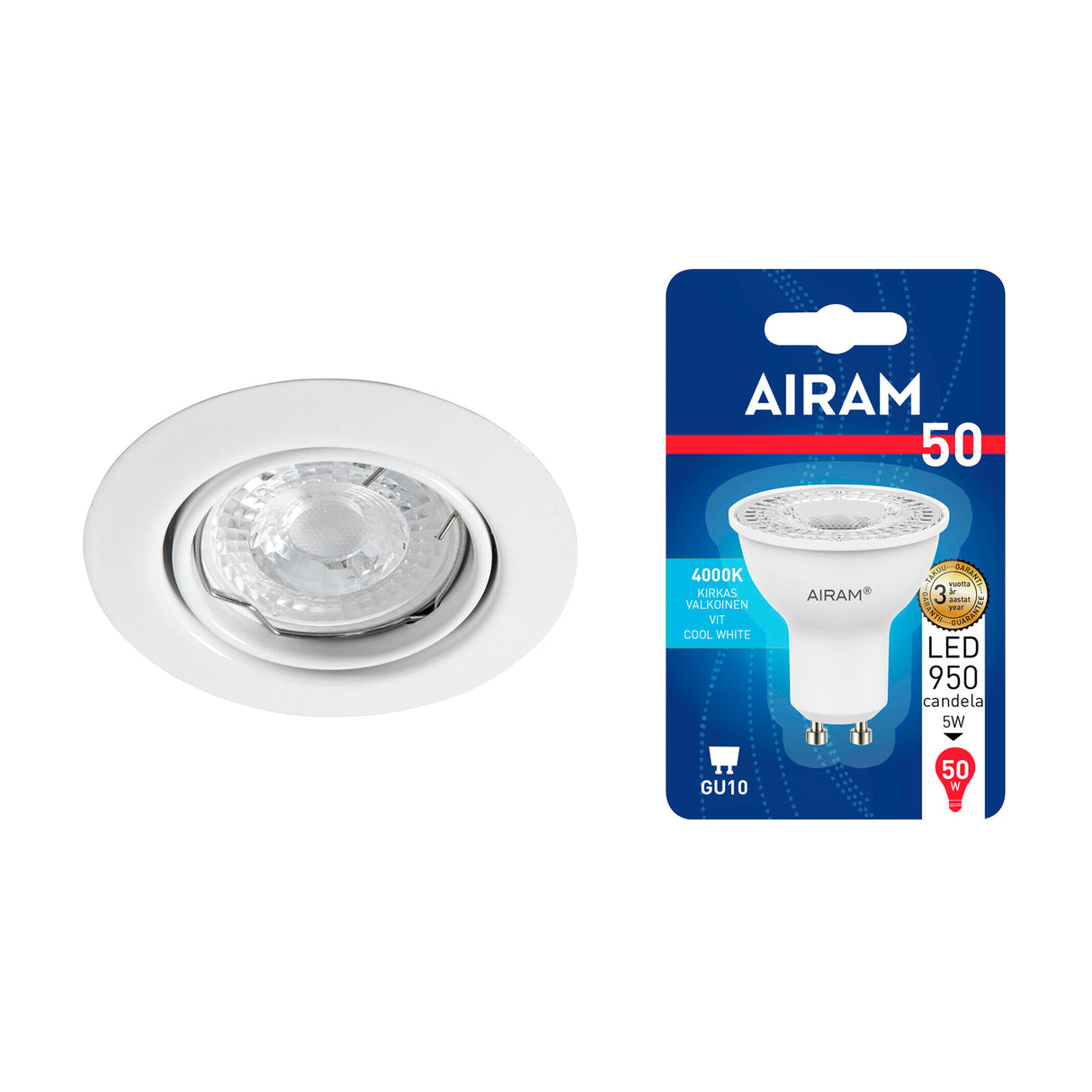 Downlight Monteringsram Airam Lucca II, GU10, Monteringsram + Lampa (4000K / 5 W)