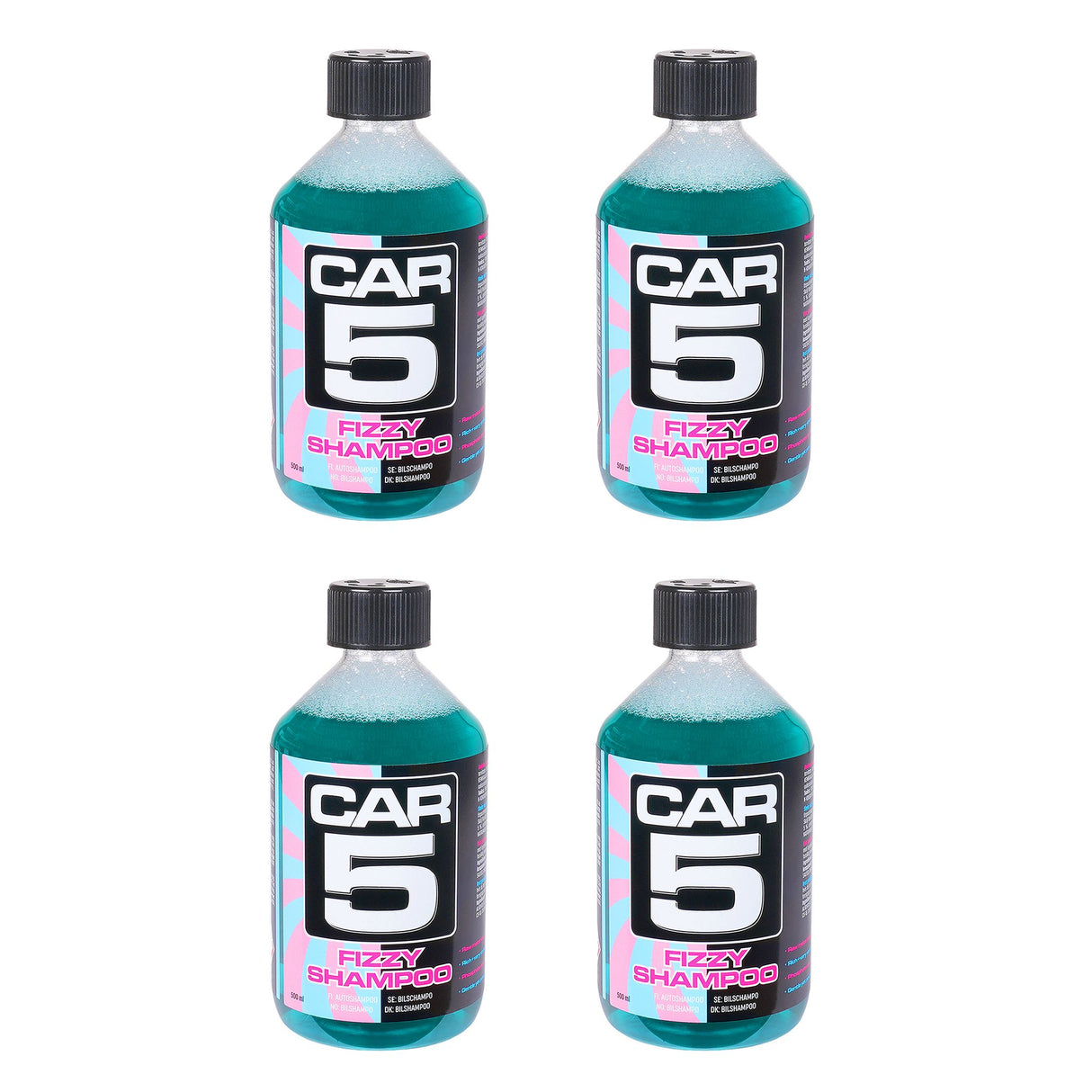 Bilschampo CAR5 Fizzy Shampoo, 4 x 500 ml