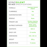 SONOSILENT SS-ACS specifikationer för isopropylalkohol-spray, brandfarlig