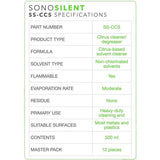 SONOSILENT SS-CCS Citrus Cleaner specifikationer, brandfarlig citrusbaserad formula
