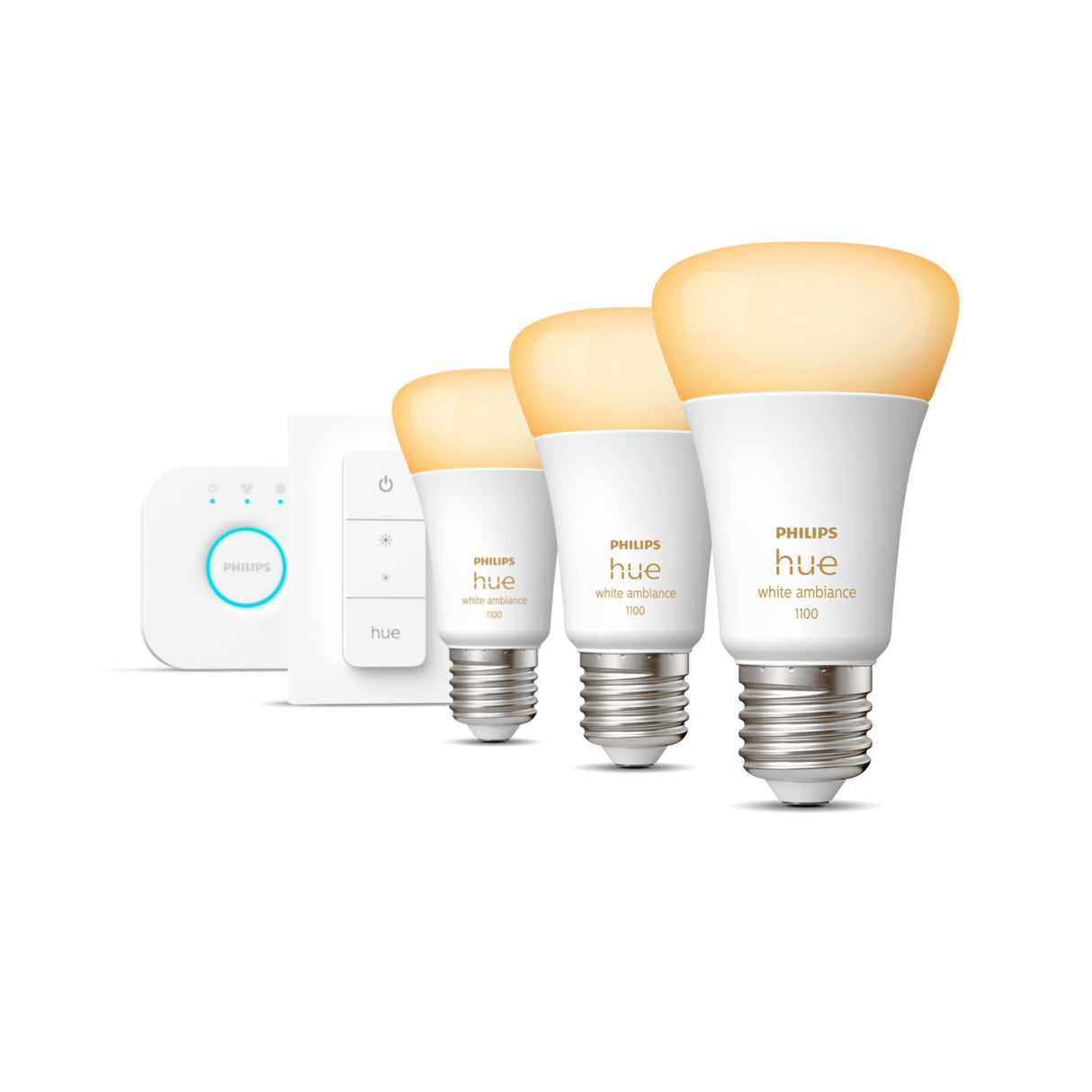 Startkit Philips Hue White Ambience, E27, 2200-6500K, 3 pcs + Bridge + Switch