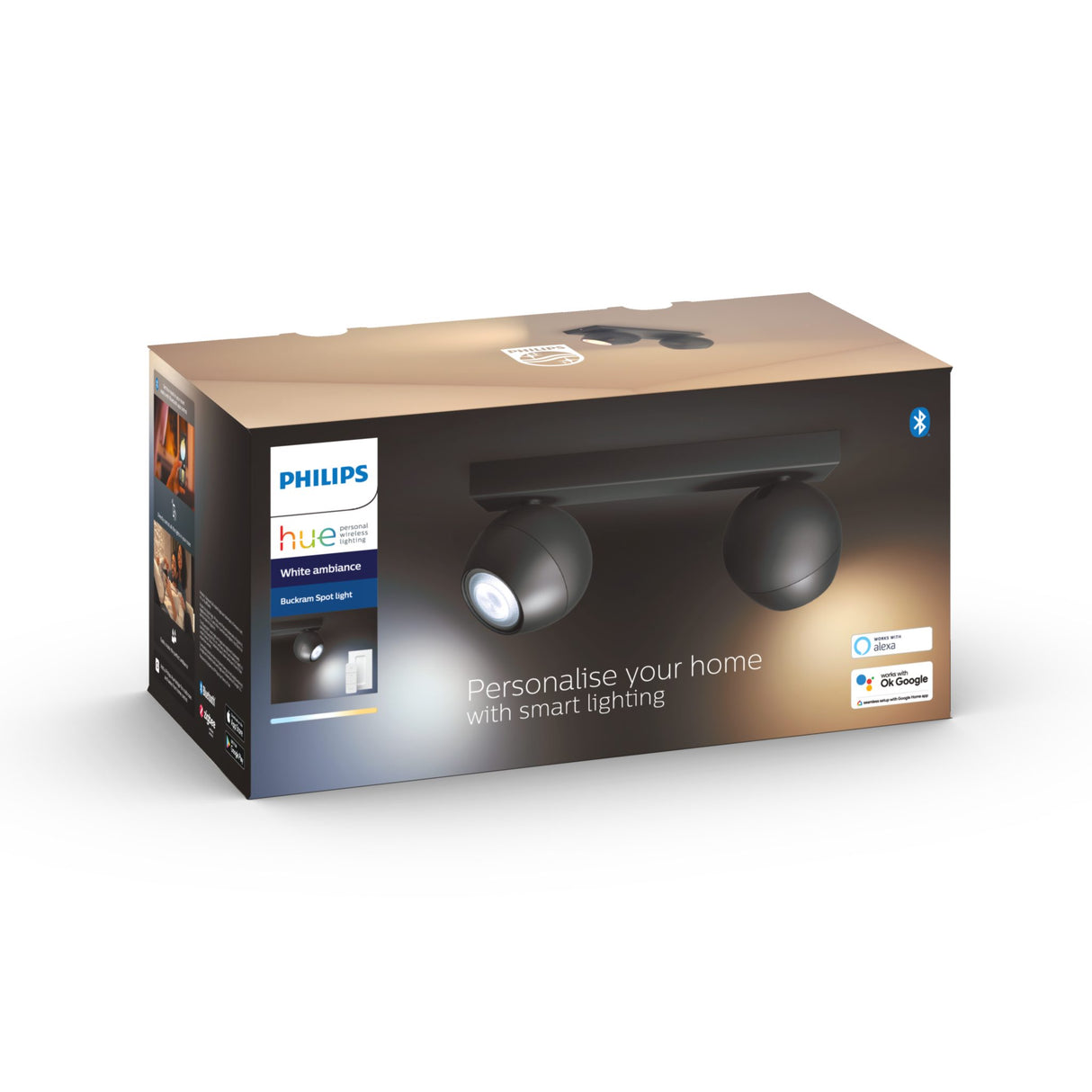 Taklampa Philips Hue Buckram Double, GU10, Svart