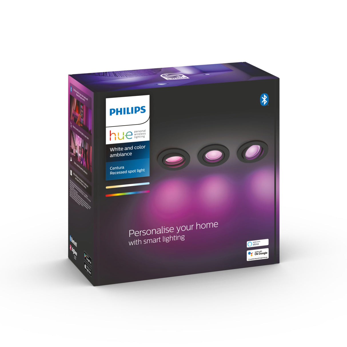 Spotlight Philips Hue Centura Round WCA, 5.7W, 350 lm, 3 st / Svart