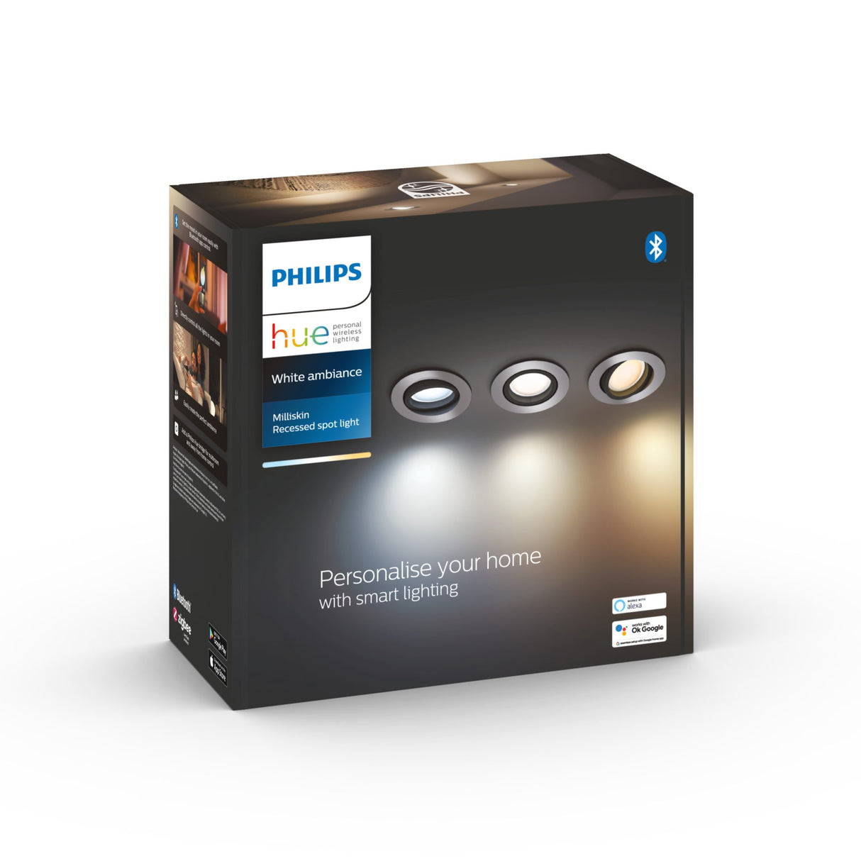 Spotlight Philips Hue Milliskin Round 5W, 350 lm, 3 st / Aluminium