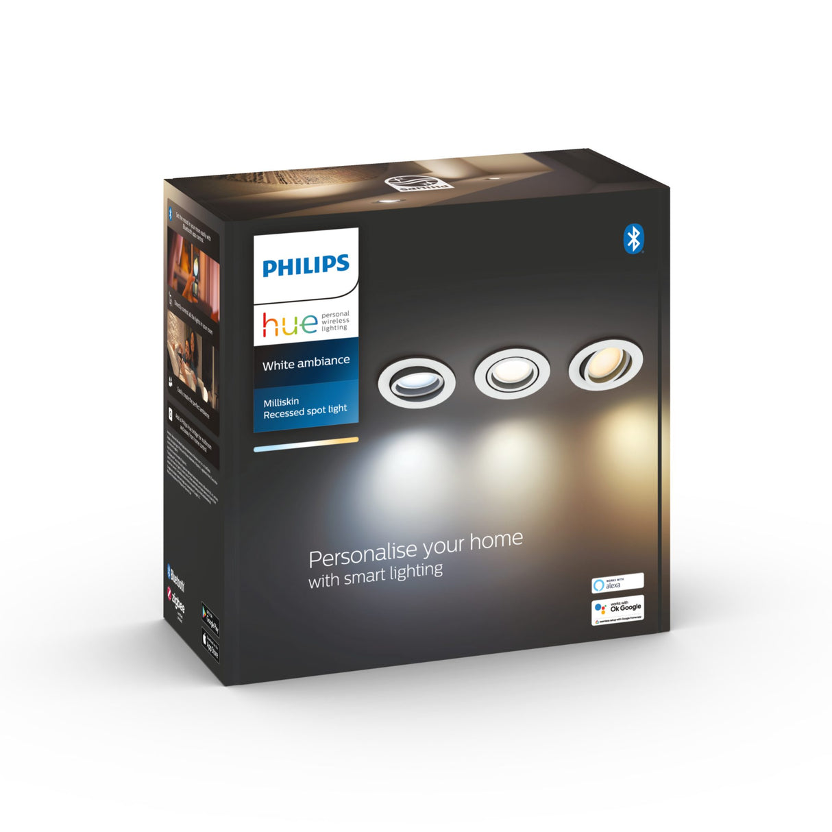 Spotlight Philips Hue Milliskin Round 5W, 350 lm, 3 st / Vit