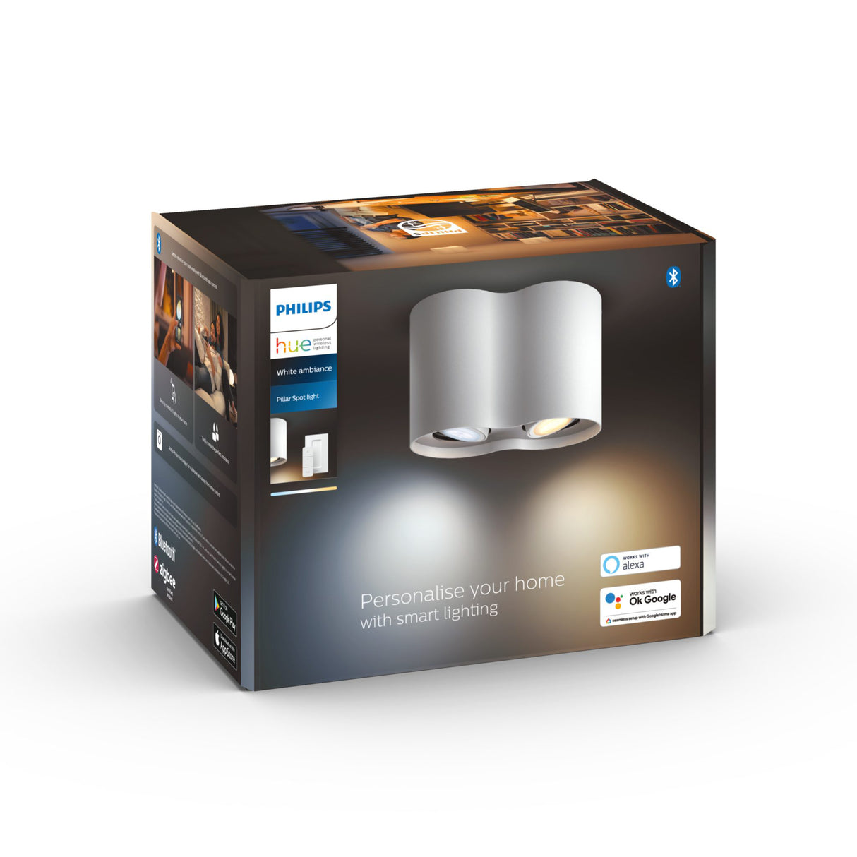 Taklampa Philips Hue Pillar Double, GU10, Vit