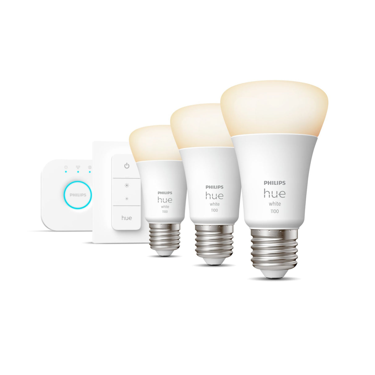 Startkit Philips Hue White, E27, 2700K, 3 pcs + Bridge + Switch