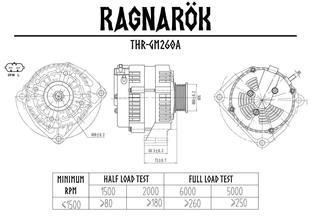 Måttritning och testvärden för Ragnarök GM Generator 260A