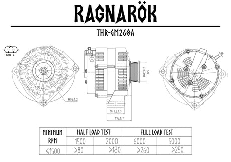 Måttritning och testvärden för Ragnarök GM Generator 260A