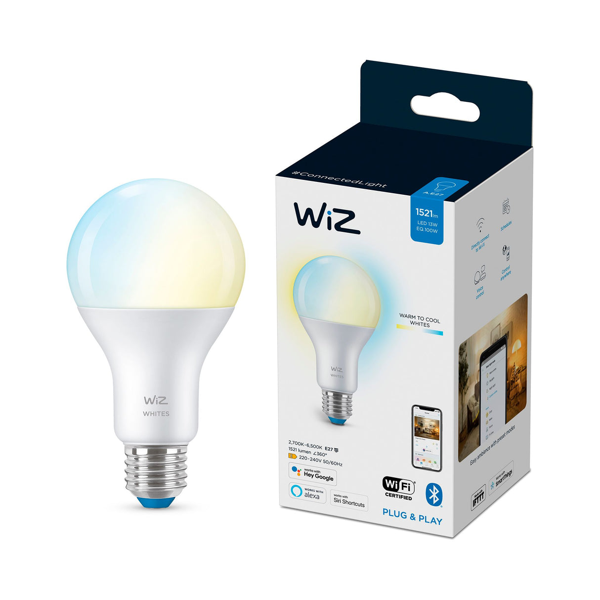 LED-Smart lampa Wiz White, E27, 2700-6500K, 13W / 1 st