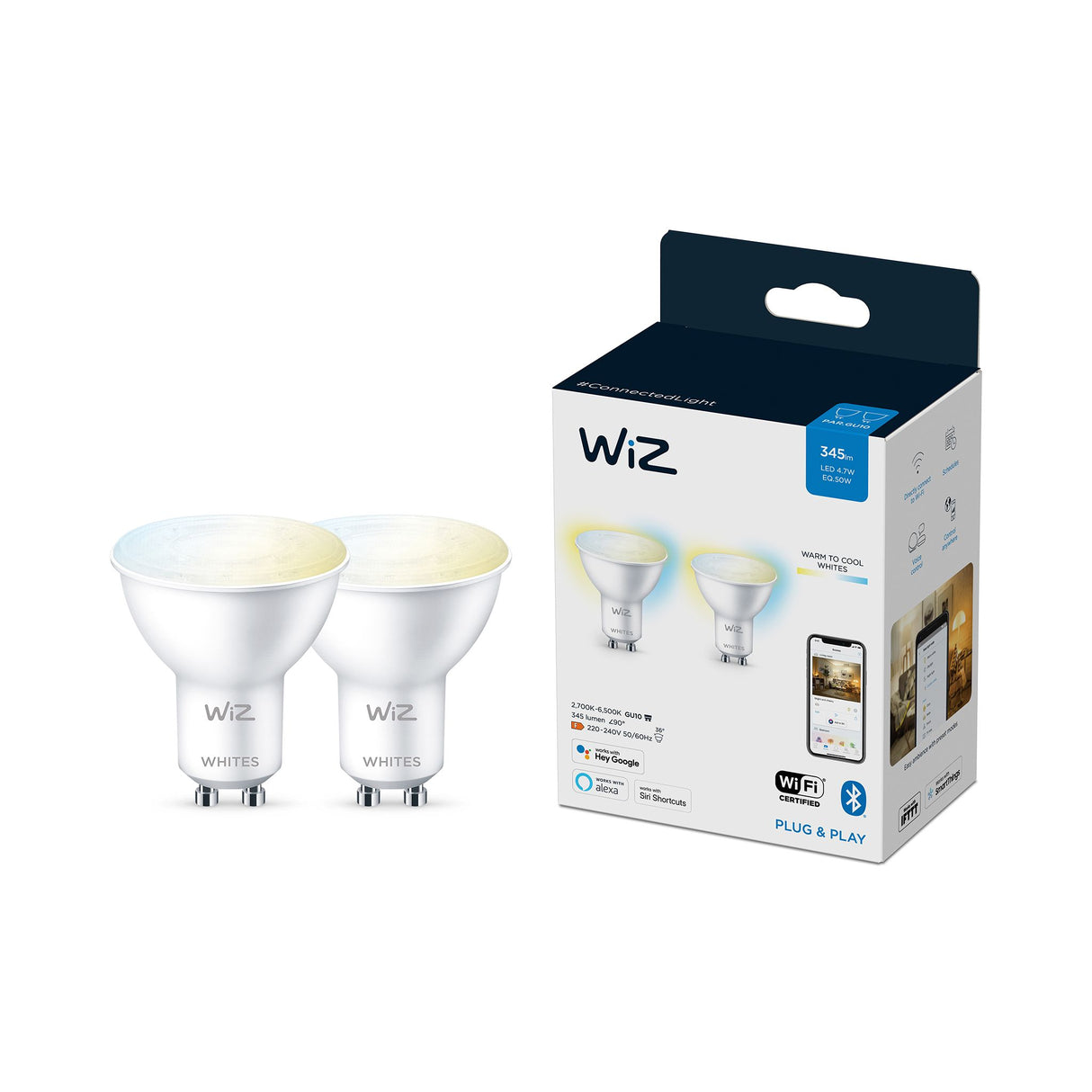 Led-Smart bulb Wiz White GU10, 2700-6500K, 2 st